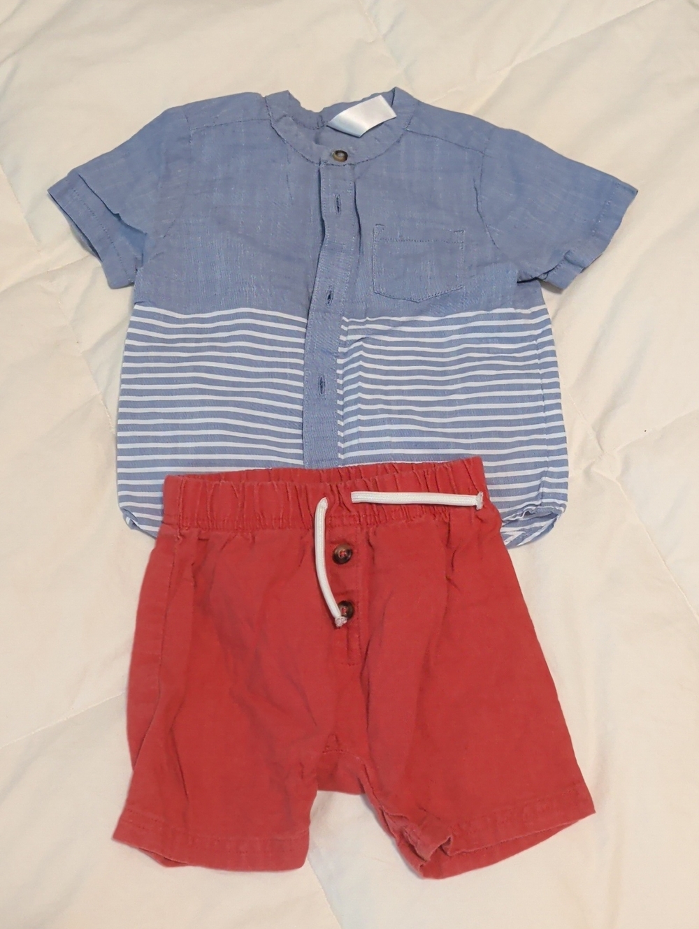 Carter's Blue Striped Top with Coral Red Shorts